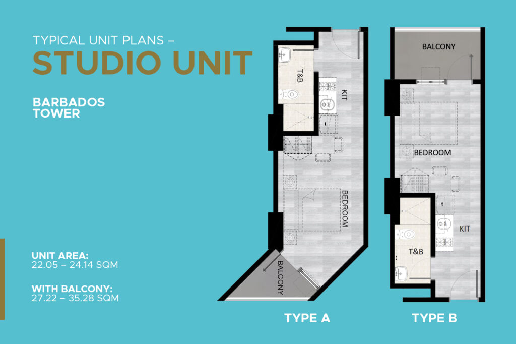 Studio unit plan at Barbados Tower